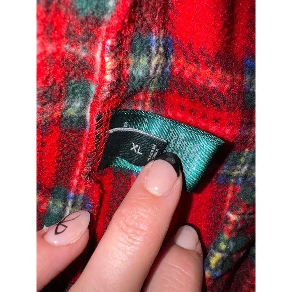 Lauren Ralph Lauren Red Plaid Fleece Pajama Set Women's XL Button Down Top Pants - Picture 8 of 10